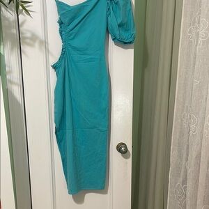 Sold-Blue Asymmetrical One Shoulder Dress